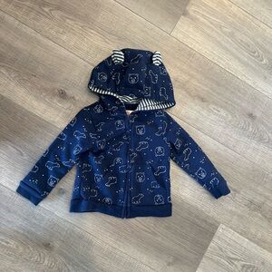 4/20$ Blue baby zip up hoodie bear theme with bear ears size 12 months